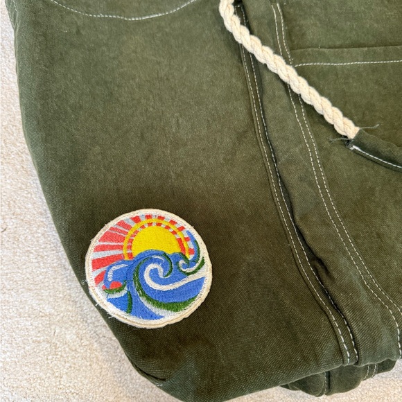 NWT Free People Green Canvas Patchwork Rope Strap Duffle Tote Bag - Picture 10 of 13